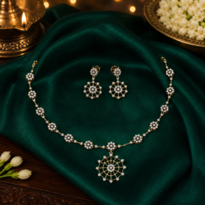 Floral AD Stone Necklace Set - 009